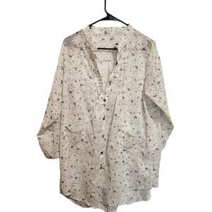 Dayou White Floral Long Sleeve Button Front Lagenlook Tunic Blouse Top Size 2XL